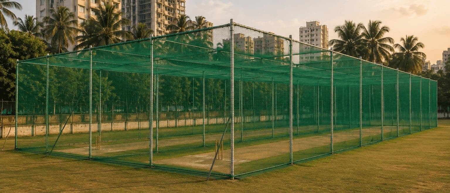 Cricket net installation in Amravati, close detail